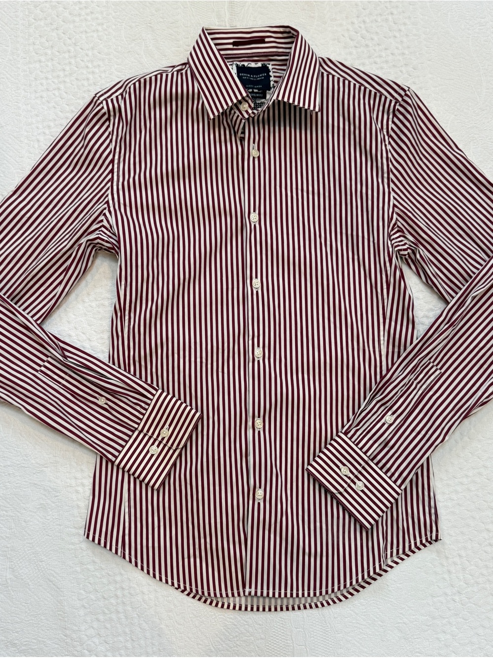 Denim & Flower Super Slim Fit Striped Oxford Button Down Shirt Men’s Small S Red